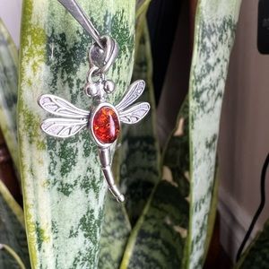 Sterling silver dragonfly pendant only with Baltic Amber